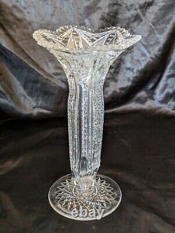 Antique Clark lead crystal vase Cypress Camelia pattern cut pedestal ABCG 11.75