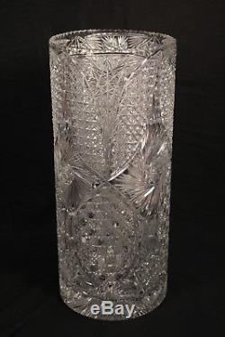 Antique Crystal Brilliant Cut Pinwheel Art Glass Cane Umbrella Stand 20 Vase