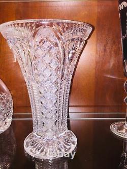 Antique Crystal Vase ABP Cut Glass Trumpet Large Heavy Footed Vtg Minte 8