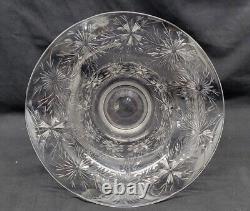 Antique Cut Crystal Glass Vase Victoria Floral Pattern Ruffle Rim # 5713