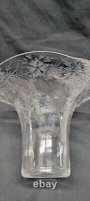 Antique Cut Crystal Glass Vase Victoria Floral Pattern Ruffle Rim # 5713