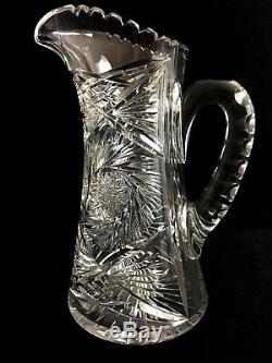 Antique Cut Crystal Vase American Brilliant Period ABP 1800's Heavy Cuts Hobstar