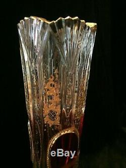 Antique Cut Crystal and Gold Gilt Moser / St Louis / Baccarat Style Vase c1900
