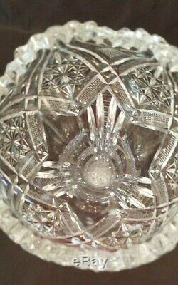 Antique Cut Glass Crystal Vase 3 Sided, Thumb Cut, Beaded, Trumpet wStars. Diamonds