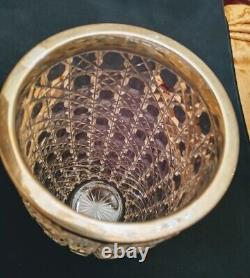 Antique Cut Glass Vase Cane Pattern English Birmingham Sterling Silver Rim