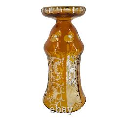Antique Czech Bohemian Art Deco 1930's Amber/Yellow-Cut-To-Clear 10 Glass Vase