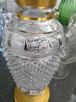 Antique Czech Bohemian Crystal Diamond & Panel Cut Glass Gold Gild 10 Vase