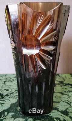 Antique Dorflinger Rare Amber Crystal Cut Engraved Etched Paneled Polished Vase