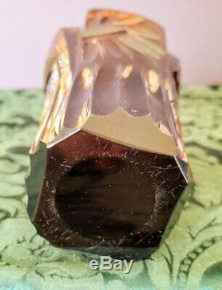 Antique Dorflinger Rare Amber Crystal Cut Engraved Etched Paneled Polished Vase