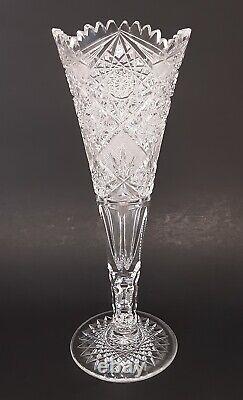 Antique EGGINTON LOTUS American Brilliant Cut Glass 12 Footed Trumpet Vase