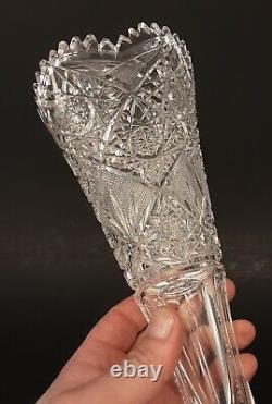 Antique EGGINTON LOTUS American Brilliant Cut Glass 12 Footed Trumpet Vase