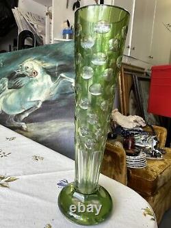 Antique Emerald Green Cut-to-Clear 9 Crystal Vase