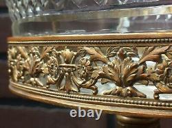 Antique FRANCE Hand Cut Crystal Trinket Candy Dish Bronze / Brass Vase Pedestal