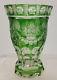 Antique Floral Fine Cut Glass Crystal Green To Clear Vase Chipped As Is