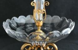 Antique French Cut Glass Crystal Brass Mounted Epergne Centerpiece vase bowl
