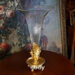 Antique French Gilt Bronze Cut Crystal 18 Large Epergne Trumpet Vase Napoleon
