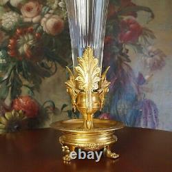 Antique French Gilt Bronze Cut Crystal 18 Large Epergne Trumpet Vase Napoleon