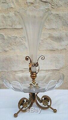 Antique French, cut crystal centerpiece and brass mount, circa 1900