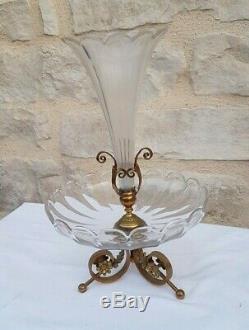 Antique French, cut crystal centerpiece and brass mount, circa 1900