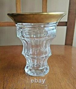 Antique Georgian Style Panel Cut Crystal Glass Vase Wide Gold Encrusted Band