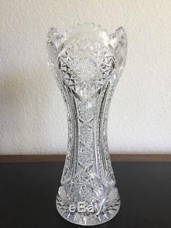 Antique Gorgeous American Brilliant Diamond Cut Corset Crystal Tall Heavy Vase