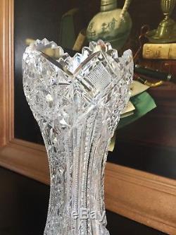 Antique Gorgeous American Brilliant Diamond Cut Corset Crystal Tall Heavy Vase