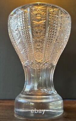 Antique Hand Cut Bohemian Crystal Vase Detailed Design Early 1900's