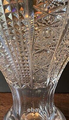 Antique Hand Cut Bohemian Crystal Vase Detailed Design Early 1900's