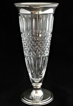 Antique Hawkes Sterling Silver mounted Cut Glass Crystal Vase 11.5 Tall S1219