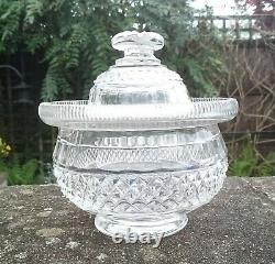 Antique Irish Waterford Cut Glass Crystal Sweatmeat Jar With Original Dish