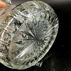 Antique Lead Crystal Bouquet Vase Etched Flowers Cut Glass Saw Tooth Fluted Top