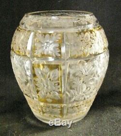 Antique Moser Bohemian Glass Cut Crystal Yellow Cut To Clear Vase