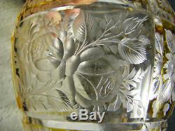 Antique Moser Bohemian Glass Cut Crystal Yellow Cut To Clear Vase