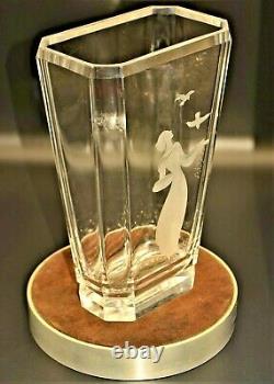 Antique Original Signed Vintage Kosta Boda Art Deco Crystal Cut Satin Glass Vase