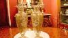 Antique Pair Bohemian Opaline Flashed Gilded Crystal Portrait Vases 19th C