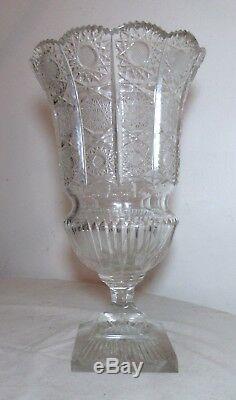 Antique Queen lace cut clear crystal glass ornate flower urn vase brilliant