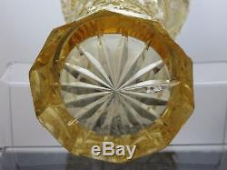 Antique Rare Bohemian Crystal Cut Glass Yellow Vase 10 Tall