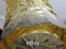Antique Rare Bohemian Crystal Cut Glass Yellow Vase 10 Tall