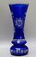 Antique Rare Bohemian Crystal Pinwheel Cut To Clear Cobalt Blue Vase-14 Tall