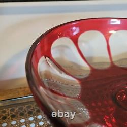 Antique Red Cut to Clear Crystal Art Glass Compote -probably Val Saint Lambert
