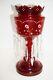 Antique Ruby Red Glass Mantle Luster Vase Withwhite Enamel & Crystal Cut Prisms
