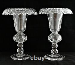 Antique Set 2 French Style Cut Crystal Val St Lambert Large Vases Urns Pair