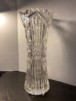 Antique Signed Libby Intricate Cut Crystal Vase ABP 10 Excellent