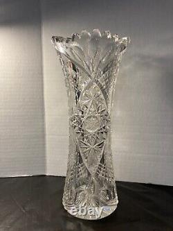 Antique Signed Libby Intricate Cut Crystal Vase ABP 10 Excellent