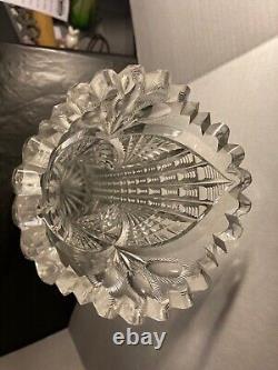 Antique Signed Libby Intricate Cut Crystal Vase ABP 10 Excellent