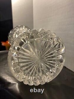 Antique Signed Libby Intricate Cut Crystal Vase ABP 10 Excellent