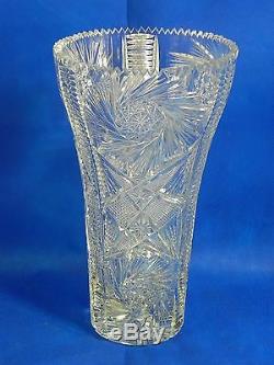 Antique Turkish Signed Yasemin Hand Cut Glass Crystal Large Vase 12
