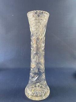 Antique Victorian American Brilliant clear cut crystal tall bud vase c. 1880+