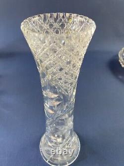 Antique Victorian American Brilliant clear cut crystal tall bud vase c. 1880+