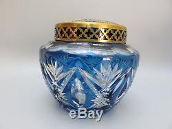 Antique Victorian Blue Cut to Clear Crystal Flower Bowl/Vase